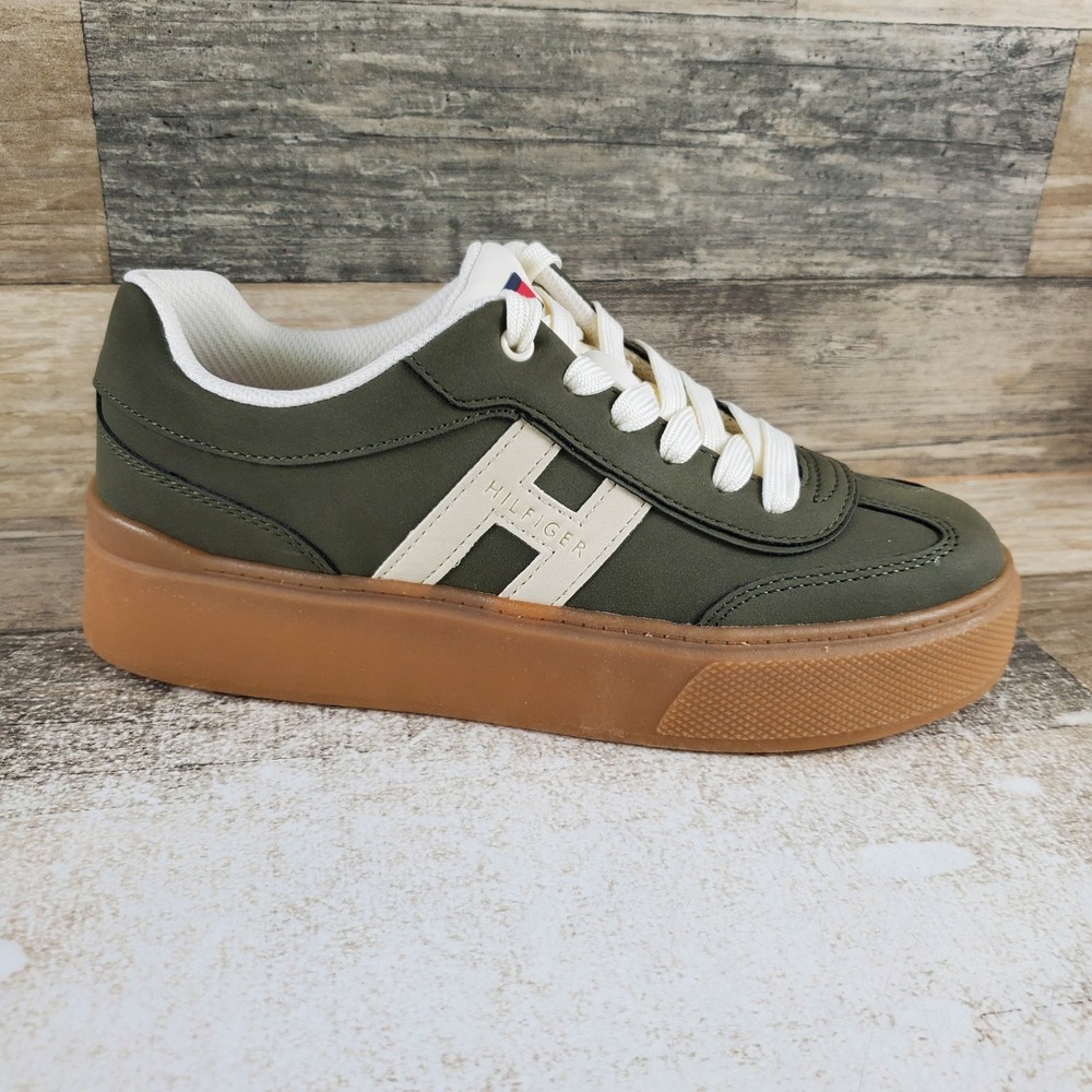 Tommy Hilfiger Celmi Womens Shoes Sz 7 M Green Round Toe Lace Up Fashion Sneaker